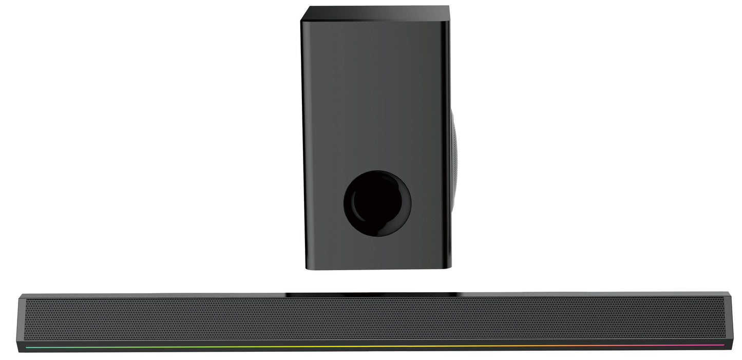 Black electronic device with a cylindrical component on a white background soundbar speaker blastico wholesale home theater audio speakers