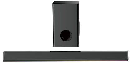 Black electronic device with a cylindrical component on a white background soundbar speaker blastico wholesale home theater audio speakers