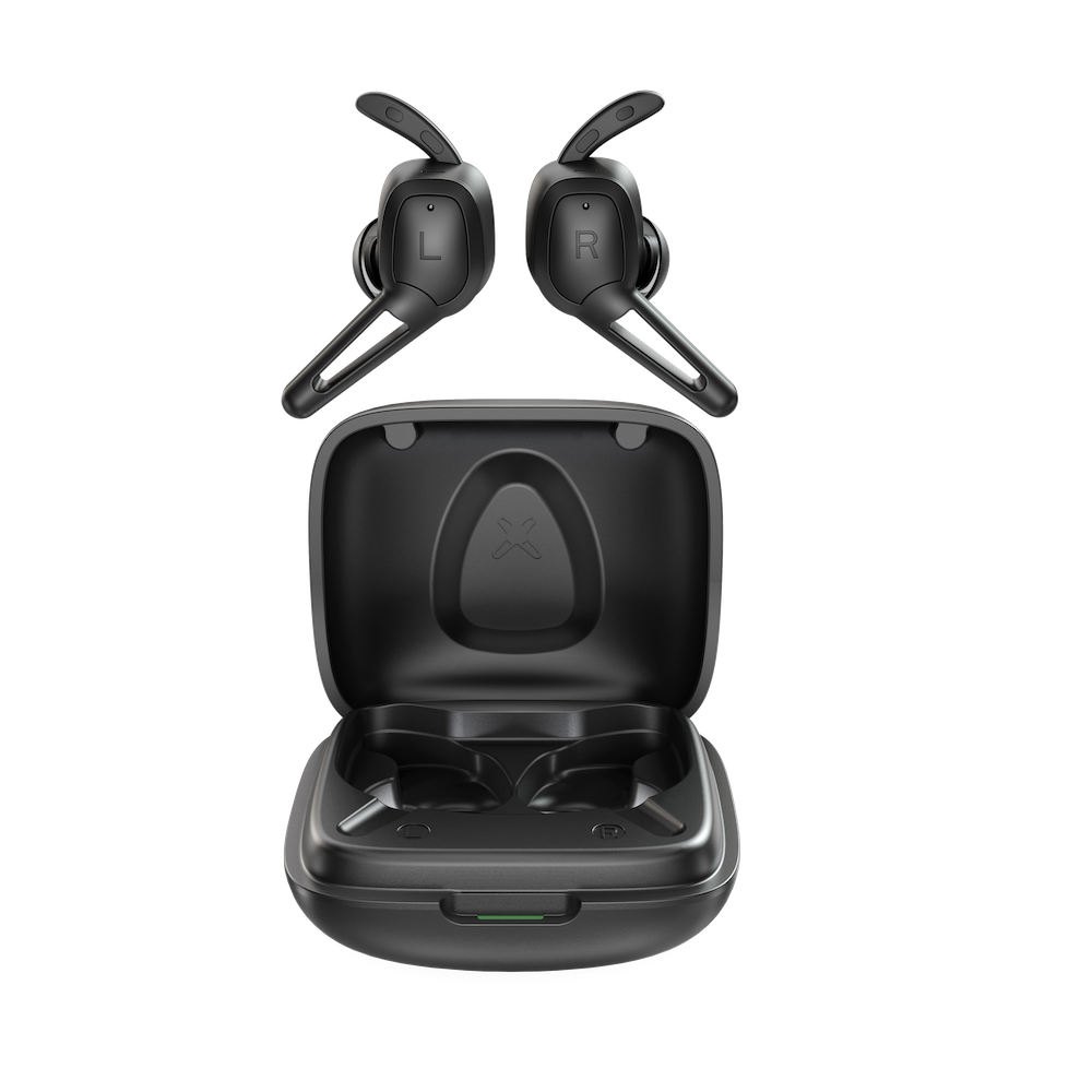 Black wireless earbuds in an open charging case on a white background blastico 2025 latest release tws bluetooth earphones