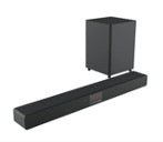 Black soundbar speaker with subwoofer on a white background blastico wholesale bluetooth speaker home theater audio